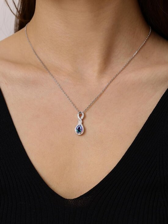 FANCIME Simulated Diamond Necklace April Birthstone Necklace  Infinity Embrace: Sterling Silver Birthstone Necklace for Women